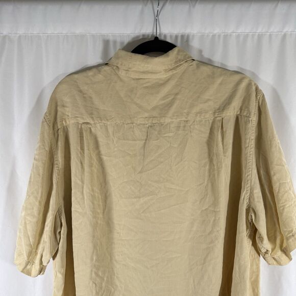 Claiborne Hawaiian 100% Silk Shirt Men's XL Solid Yellow Button Up Short Sleeve - Picture 9 of 10